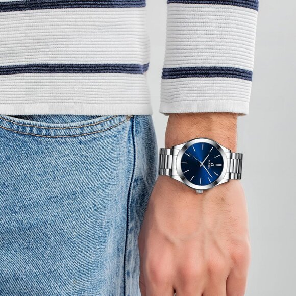 Men Silver Blue Stainless Steel Analog Quartz Fashion Business Designer Watches - Picture 9 of 10